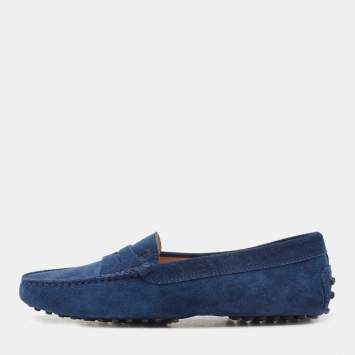 Pre Owned Tod's Navy Blue Suede Penny Loafers Size 35