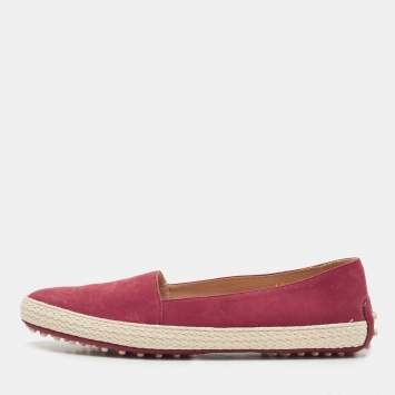 Pre Owned Tod's Red Suede Gommino Pantofola Espadrille Flats Size 40 