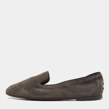 Pre Owned Tod's Grey Suede  Smoking Slippers Size 38