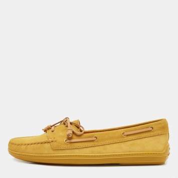 Pre Owned Tod's Yellow Suede Lace Up Loafers Size 41