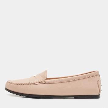 Pre Owned Tod's Beige Leather Penny Slip On Loafers Size 40