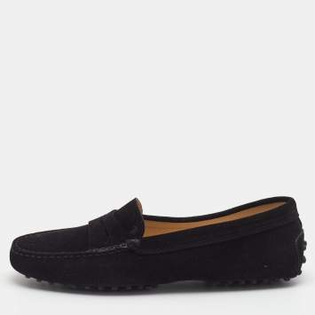 Pre Owned Tod's Black Suede Penny Driving Loafers Size 39