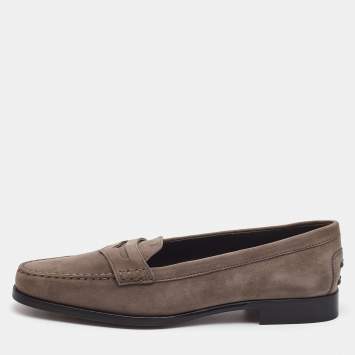 Pre Owned Tod's Grey Suede Penny Loafers Size 39