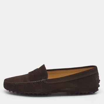Pre Owned Tod's Dark Brown Suede Penny Driving Loafers Size 39
