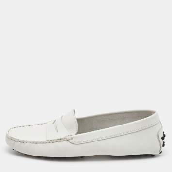Pre Owned Tod's White Leather Penny Driving Loafers Size 39