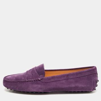 Pre Owned Tod's Purple Suede Gommino Slip on Loafers Size 39