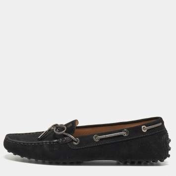 Pre Owned Tod's Black Suede Accent Bow Slip On Loafers Size 39