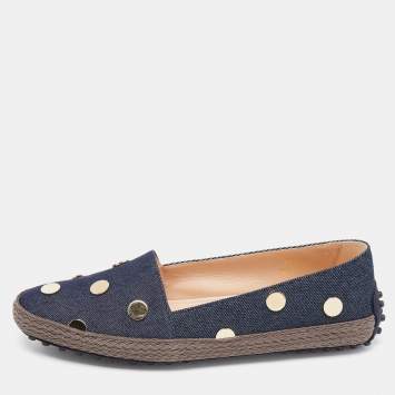 Pre Owned Tod's Dark Wash Denim Studded Espadrille Flats Size 38.5