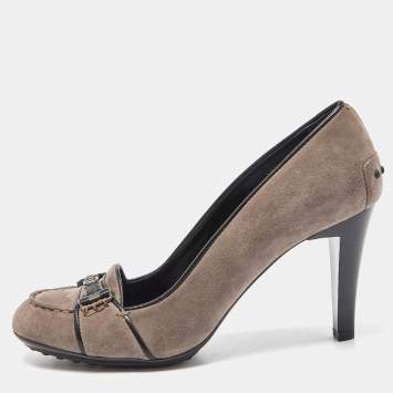 Pre Owned Tod's Grey Suede Loafer Pumps Size 39.5