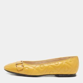 Pre Owned Tod's Yellow Quilted Leather T Ballet Flats Size 36.5