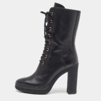 Pre Owned Tod's Black Leather Midcalf Boots Size 37