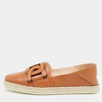 Pre Owned Tod's Brown Leather Chain Detail Espadrille Flats Size 40