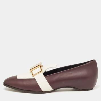 مملوكة مسبقًا Tod's Dark Purple and White Leather Stone Embellished Slip On Loafers Size 38