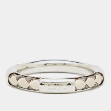 Pre Owned Tod's Silver Tone Braided Leather Bangle Bracelet