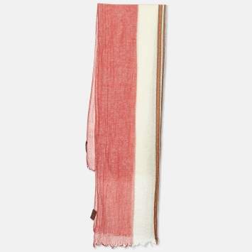 Pre Owned Tod's Red/Cream Striped Linen & Cashmere Scarf