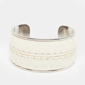 Pre Owned Tod's Python Leather Silver Tone Cuff Bracelet