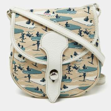 Pre Owned Tod's Multicolor Printed Canvas and Leather Crossbody Bag