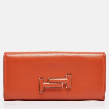Pre Owned Tod's Burnt Orange Leather Flap Continental Wallet