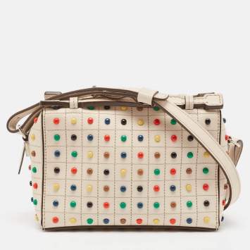 Pre Owned Tod's Light Beige Leather Micro Studs Gommino Shoulder Bag
