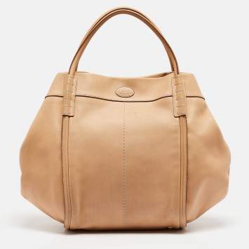 Pre Owned Tod's Tan Leather Large Media Tote