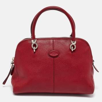 Pre Owned Tod's Red Leather Sella Bowler Bag