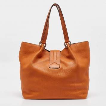 Pre Owned Tod's Orange Leather Flap Tote