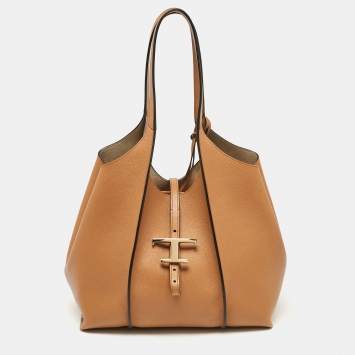 Pre Owned Tod's Brown Leather T Timeless Shopper Tote
