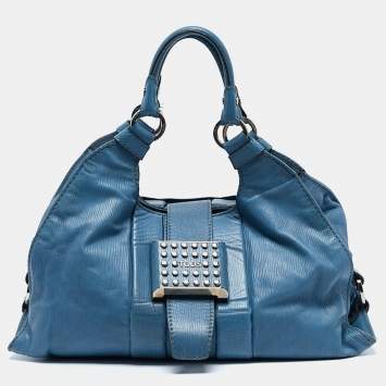 Pre Owned Tod's Blue Leather  Studded Lock Flap Shoulder Bag  