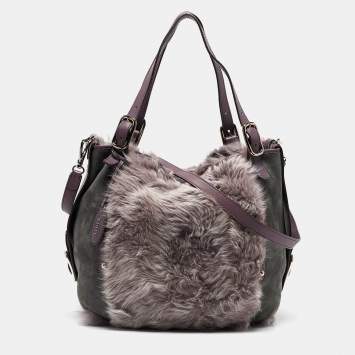 Pre Owned Tod's Purple/Grey Fur, Suede and Leather Buckle Hobo