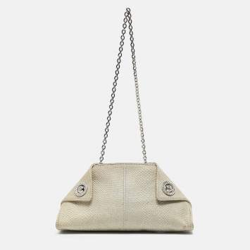 Pre Owned Tod's Light Grey Shimmer Lizard New Girelli Chain Clutch