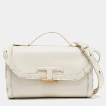 Pre Owned Tod's Off White Leather T Timeless Crossbody Bag