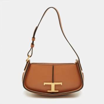 Pre Owned Tod's Brown Leather T-Timeless Pochette