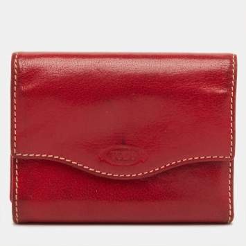 Pre Owned Tod's Dark Red Leather Flap Compact Wallet