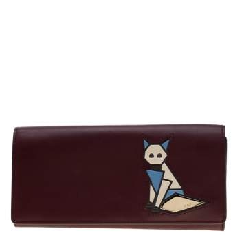 Pre Owned Tod's Bordeaux Leather Fox Detail Continental Wallet