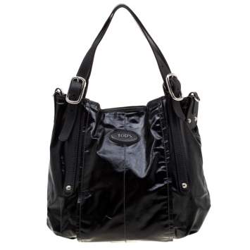 Pre Owned Tod's Black Glazed Coated Canvas G-Line Easy Sacca Tote