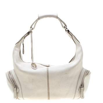 Pre Owned Tod's White Leather Charlotte Hobo