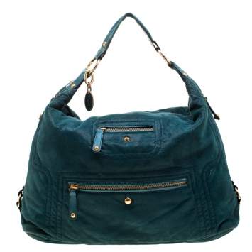 Pre Owned Tod's Green Shimmering Suede Pashmy Hobo