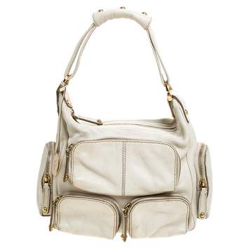 Pre Owned  Tod's Cream Leather Zipped Pockets Satchel