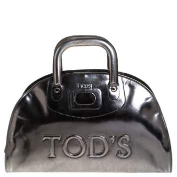 Pre Owned Tod's Metallic Silver Patent Leather Satchel 