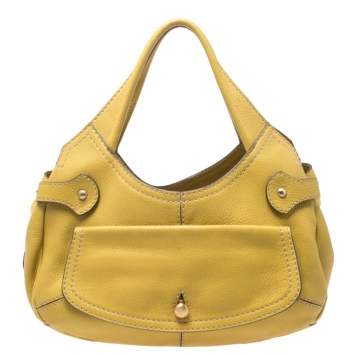 Pre Owned Tod's Light Yellow Grained Leather Flap Pocket Hobo