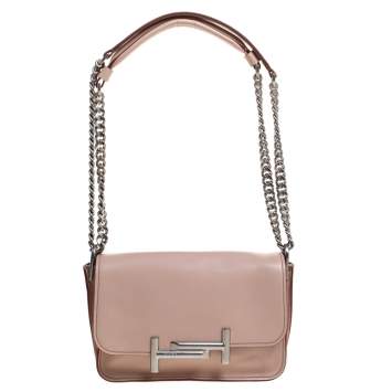 Pre Owned Tod's Blush Pink Leather MIni Double T Shoulder Bag