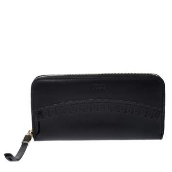 Pre Owned Tod's Black Patent Leather Zip Around Continental Wallet