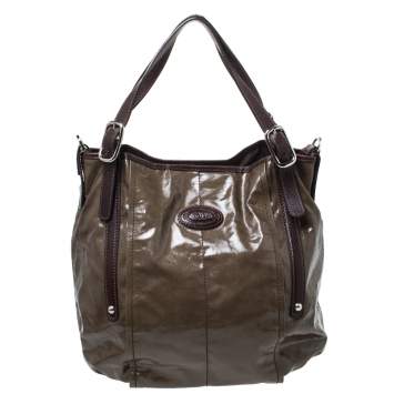 Pre Owned Tod's Olive Green/Brown Glazed Coated Canvas and Leather G-Line Easy Sacca Tote