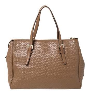 Pre Owned Tod's Brown Signature Embossed Leather Zip Satchel