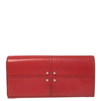 Pre Owned Tod's Red Leather Flap Continental Wallet