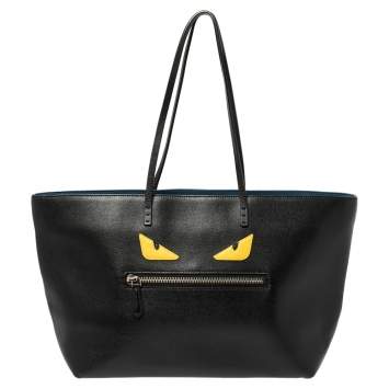 Pre Owned Fendi Black Leather Monster Roll Shopper Tote