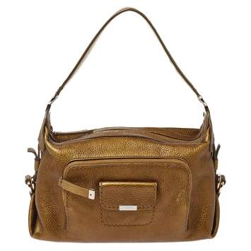 Pre Owned Tod's Metallic Moose Green Grained Leather Front Pocket Hobo