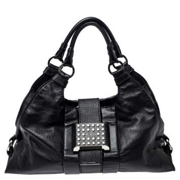 Pre Owned Tod's Black Leather Studded Lock Flap Shoulder Bag  