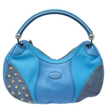 Pre Owned Tod's Light Blue Canvas/Leather and Suede Hobo