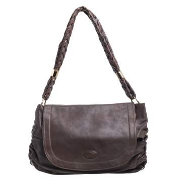 Pre Owned Tod's Dark Brown Leather Flap Shoulder Bag
